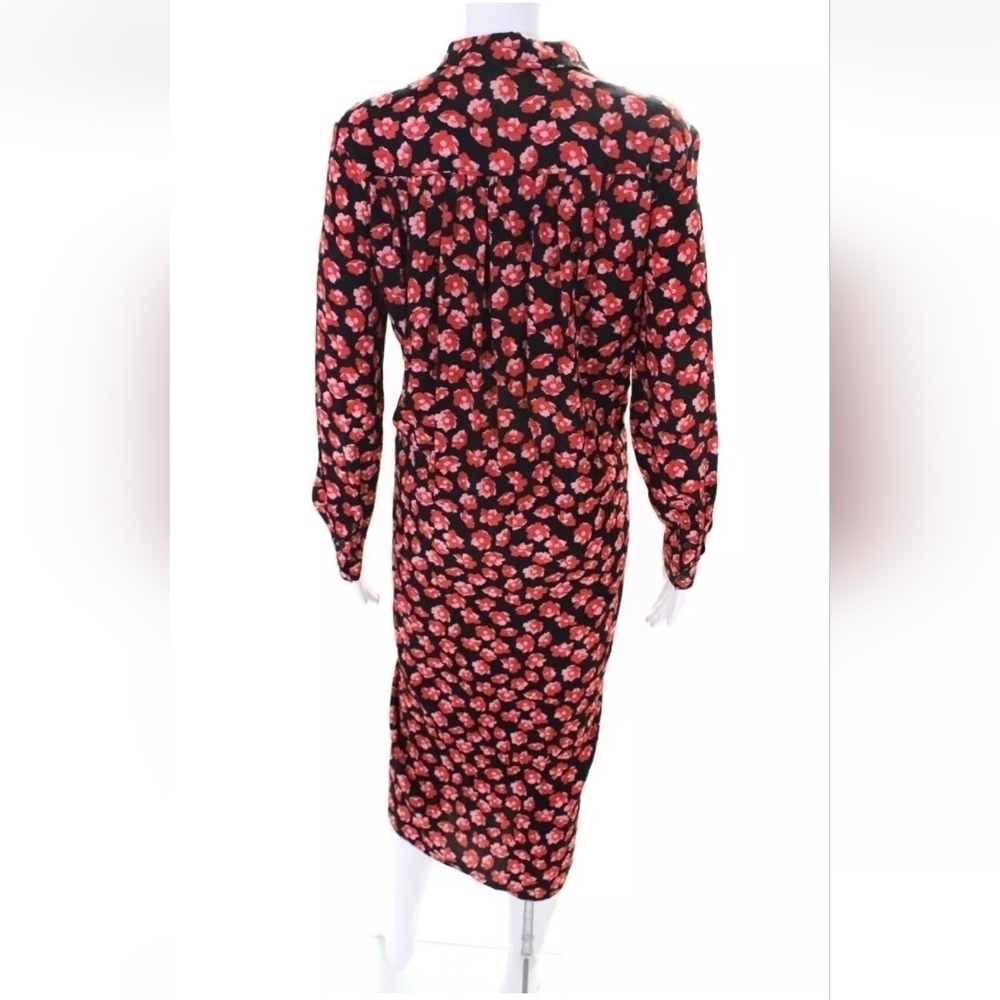 Ganni Womens Button Front Floral Midi Lindale Crepe Dress Black Red Size 34 (2) - Picture 3 of 5